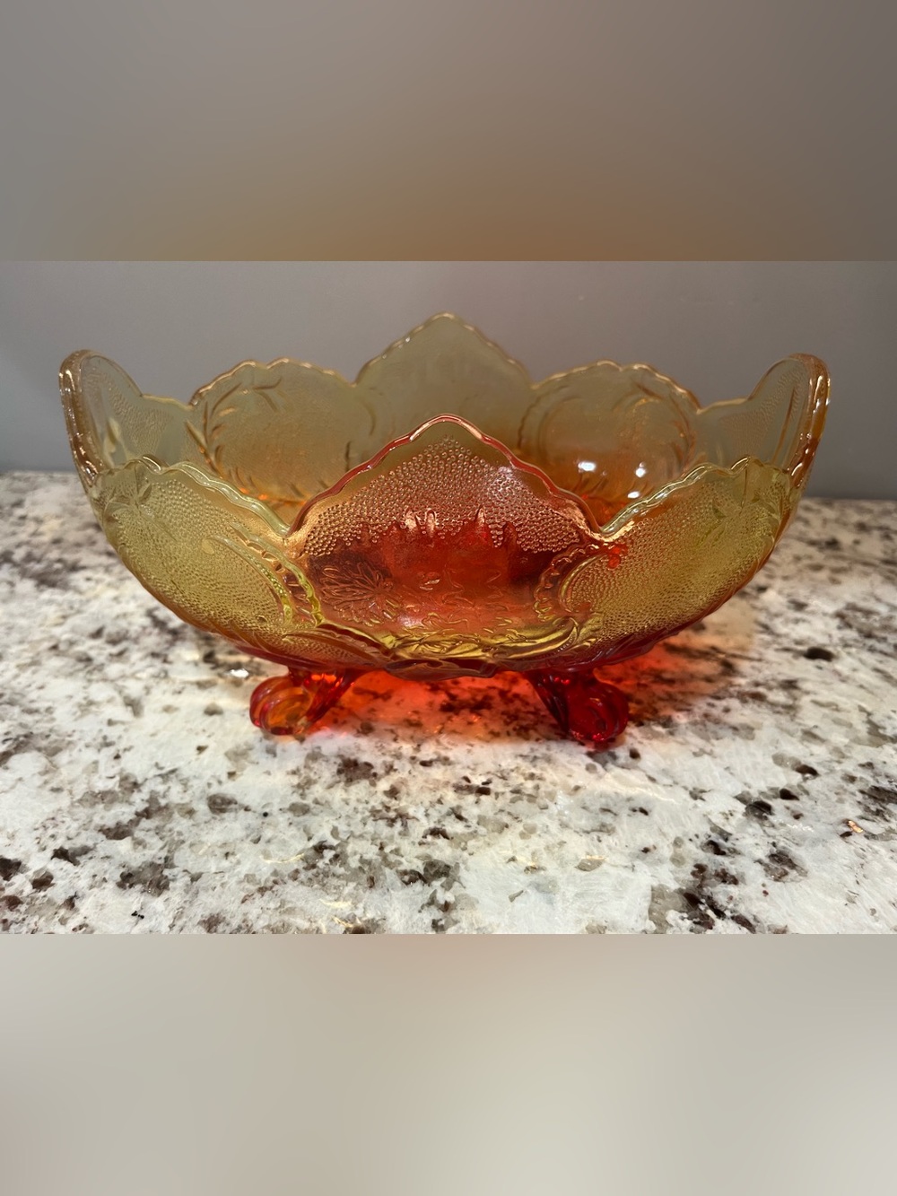Vintage 1960s Jeannette Amberina Lombardi Footed Bowl Red Amber Floral Glass